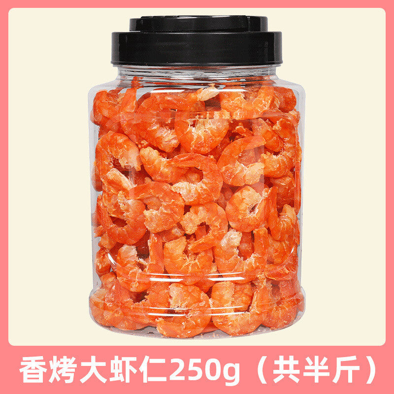 Seafood snacks, roasted seafood, ready-to-eat shrimp skin.