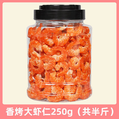 Seafood snacks, roasted seafood, ready-to-eat shrimp skin.