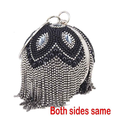 Golden Silver Beaded Ball Evening Shoulder Bag Wedding Party Handbag Crystal Bag
