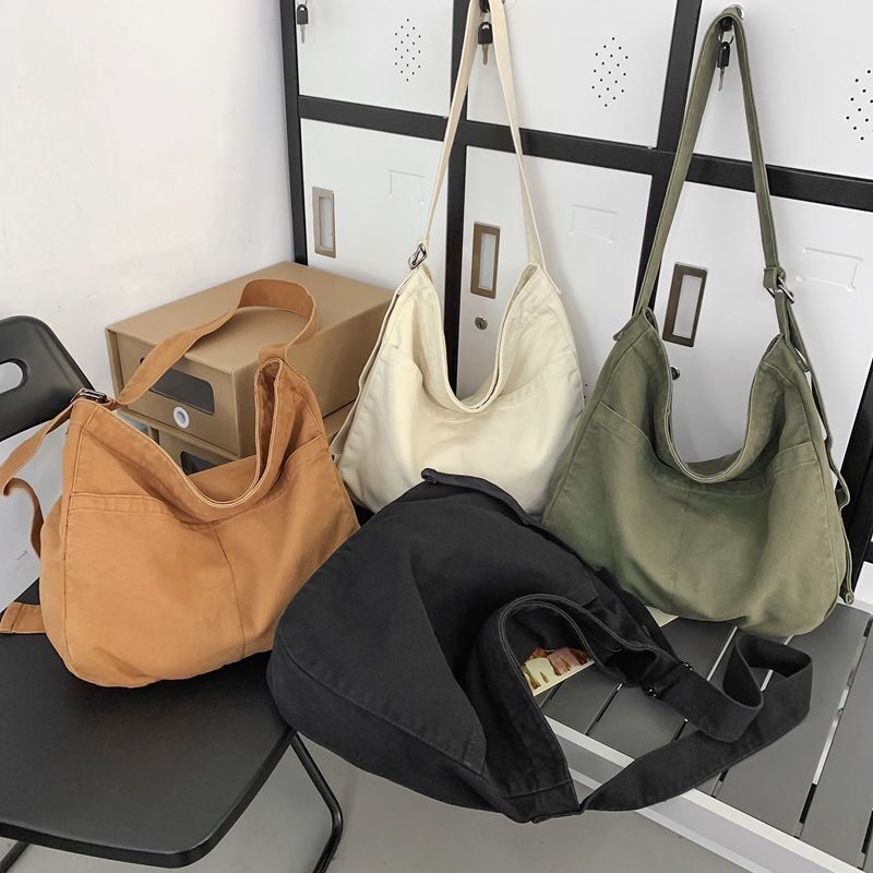 Oversized Canvas Textile Soft Side Bag School Laptop Square Pouch Crossbody Bag