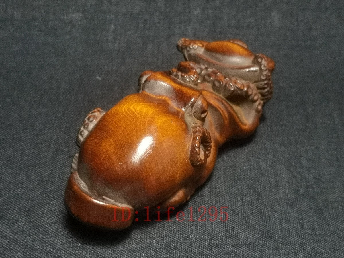 Japanese boxwood hand carved treasure octopus fish statue decoration collectable