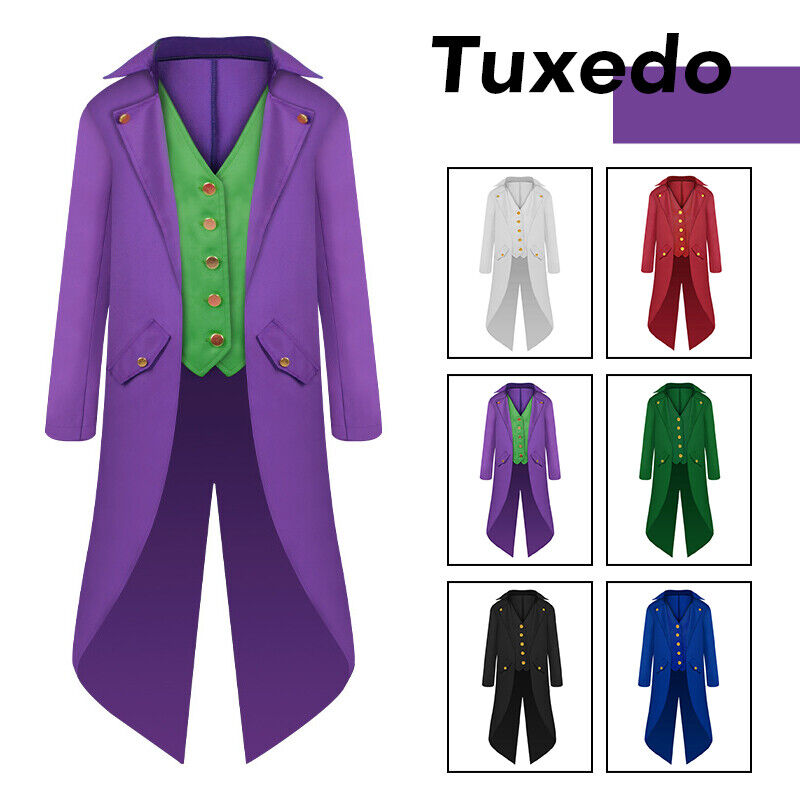 Kids Retro Halloween Cosplay Party Costume Steampunk Tailcoat Fake Two Piece