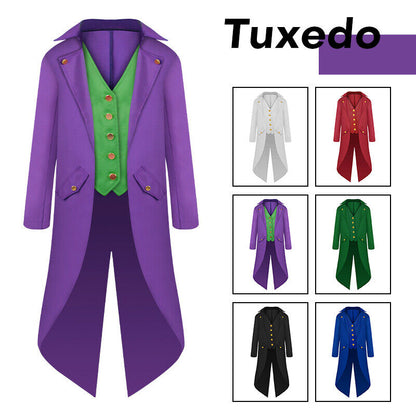 Kids Retro Halloween Cosplay Party Costume Steampunk Tailcoat Fake Two Piece