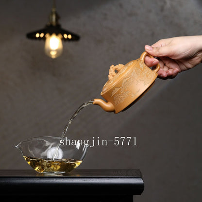 True Yixing Zisha Duan Clay Tea Pot HanWa Pot 7 Infuser Holes Carved Kungfu Pots