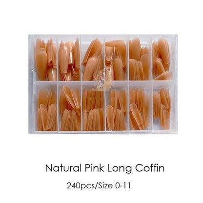 False Nail Tips Art 240Pcs Soft Gel Coffin Natural Extension Full Cover Press On