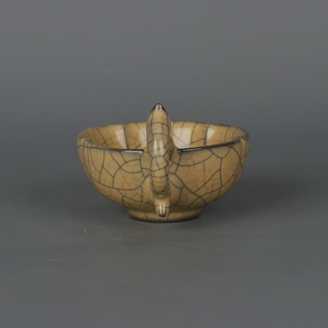 Song Kiln Iron Tire Yellow Glaze Dragon Handle Teacup Antique Porcelain Ornament