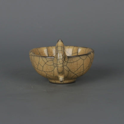 Song Kiln Iron Tire Yellow Glaze Dragon Handle Teacup Antique Porcelain Ornament