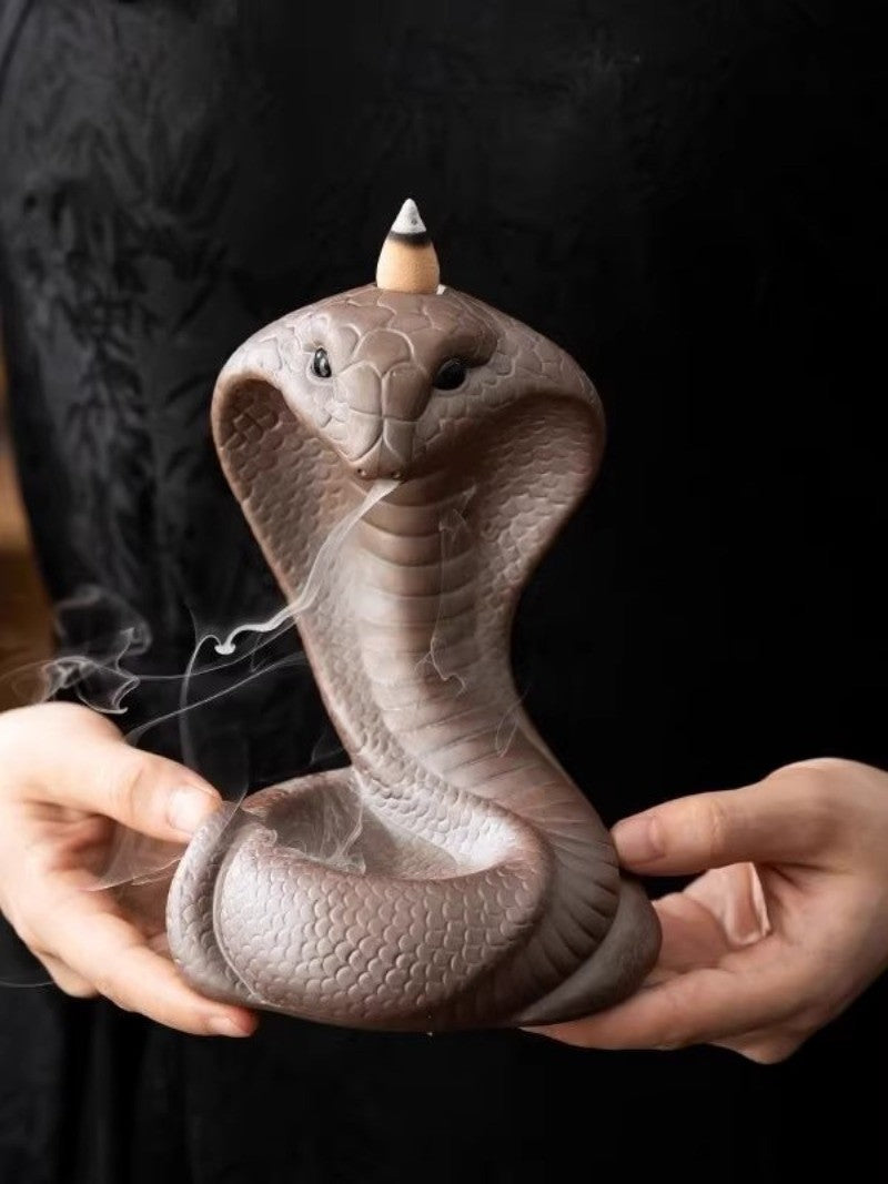 6.7" Porcelain Cobra Snake Statue Backflow Incense Burner Censer Home Decor
