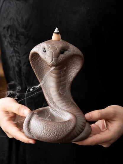 6.7" Porcelain Cobra Snake Statue Backflow Incense Burner Censer Home Decor