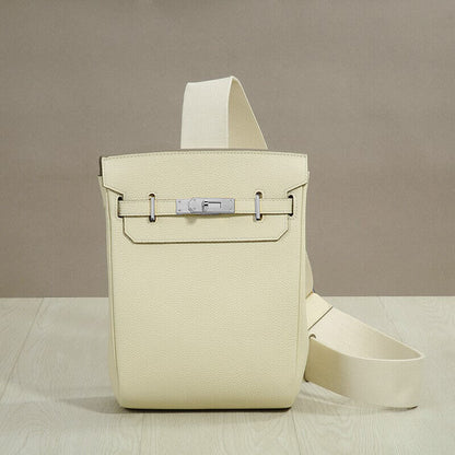 Small Real Leather Sling Chest Pack Shoulder Bag Crossbody Backpack Flap Purse