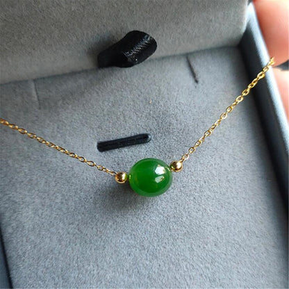 Natural 18K Gold Green Jade Gemstone Chalcedony Chain Necklace Diy Jewelry