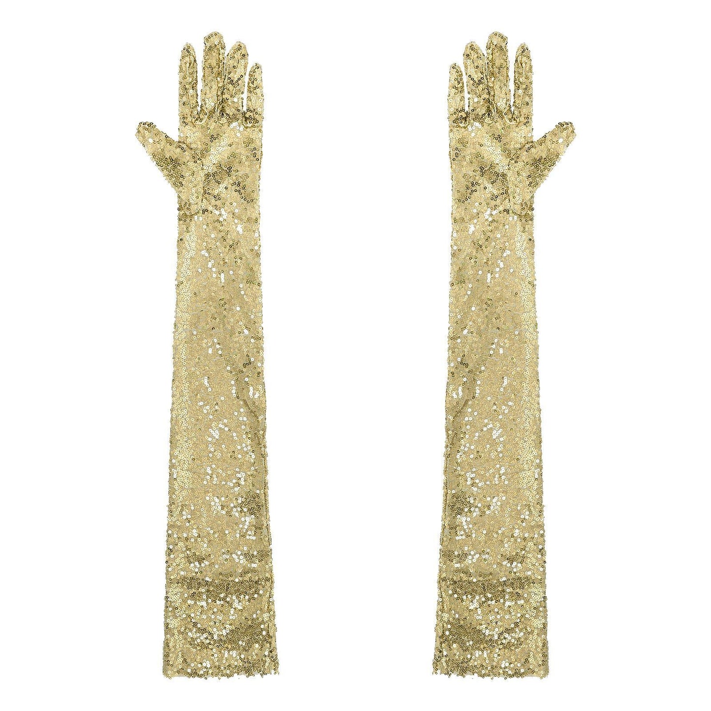 Women Gloves Vintage Shiny Sequin Finger Elbow Length Long Mittens Opera Costume
