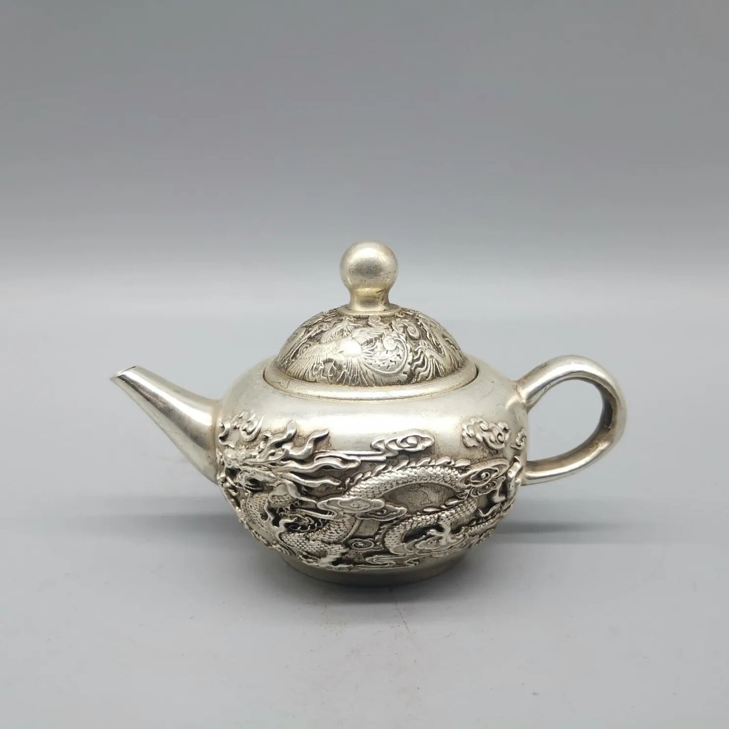 Chinese Antique Copper Teapot Ornaments Dragon and Phoenix Brass Collection