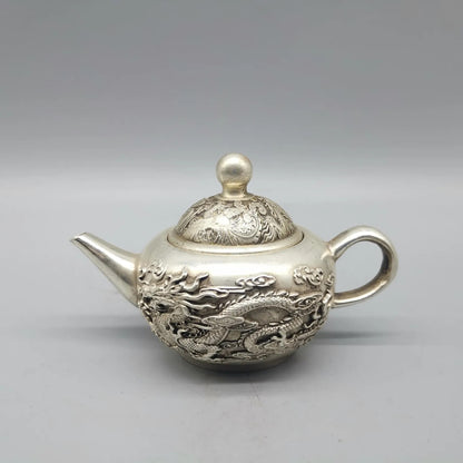 Chinese Antique Copper Teapot Ornaments Dragon and Phoenix Brass Collection