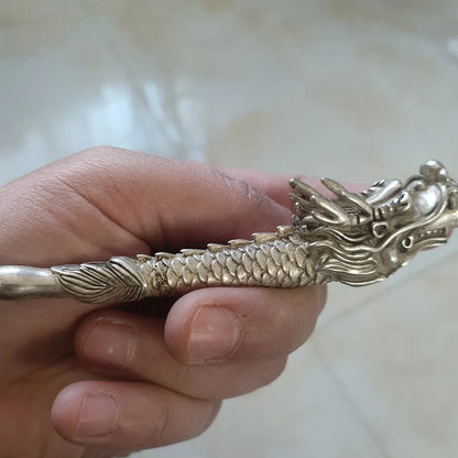 China Tibetan Copper Dragon Head Pipe Smoking Tool Statue Tobacco Smoking Tool