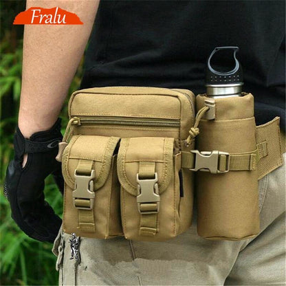 Men Waist Pack Nylon Water Bottle Pouch Sports Army Hunting Climbing Belt Bag