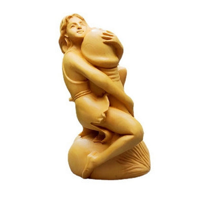 Boxwood Carved Penis Girl Statue Beauty Figurine Art Gift Decor