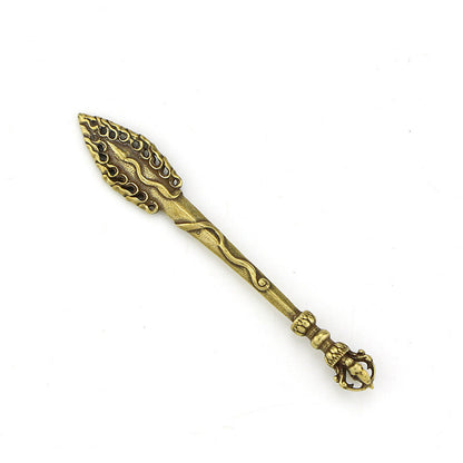 Curio Chinese Collection Bronze Buddhism Manjusri Wisdom Sword Small Statue