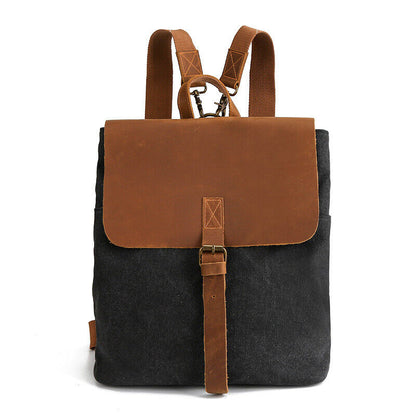 Convertible Canvas Real Leather Backpack Rucksack Daypack Satchel Shoulder Bag