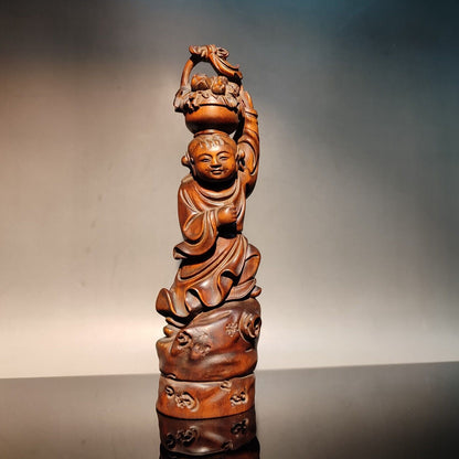 wood carving Lan Ts'ai-ho strolling singer flower-basket patron deity florist