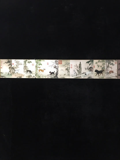 Antique boutique scroll painting, a ten dog painting by Lang Shining
