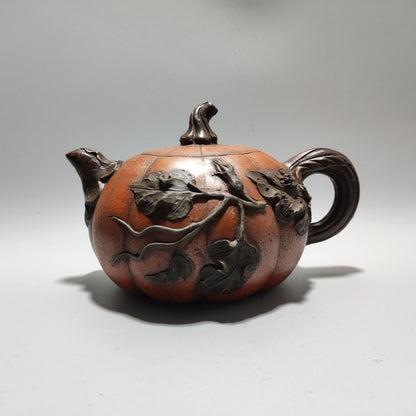 Vintage Chinese Yixing Purple Clay Teapot Zisha Handmade Ceramic Pumpkin Teaware