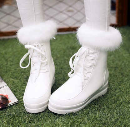 Winter Womens Warm Fur Lace Up High Wedge Inside Platform Ankle Snow Boots Shoes