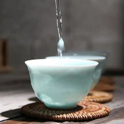New China Kungfu Teacups Green/Azure Plum Bamboo Celadon Pu'er Master Tea Cup
