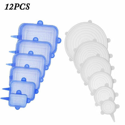 Silicone Stretch Food Cover 12pcs Reusable Elastic Adjustable Bowl Lid Universal