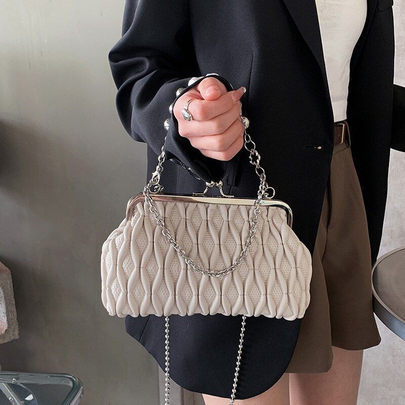 Hand Chain Pearl Bag Synthetic Leather Crossbody Purse Totes Handbag 14*22*6 CM
