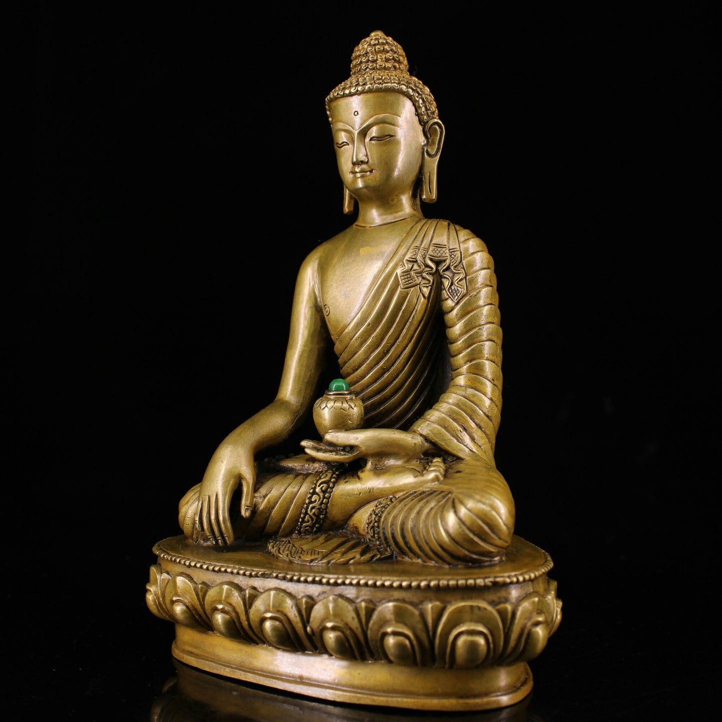 7.5" Buddhism Sakyamuni Buddha Statue Collect Chinese Brass Inlay Gem