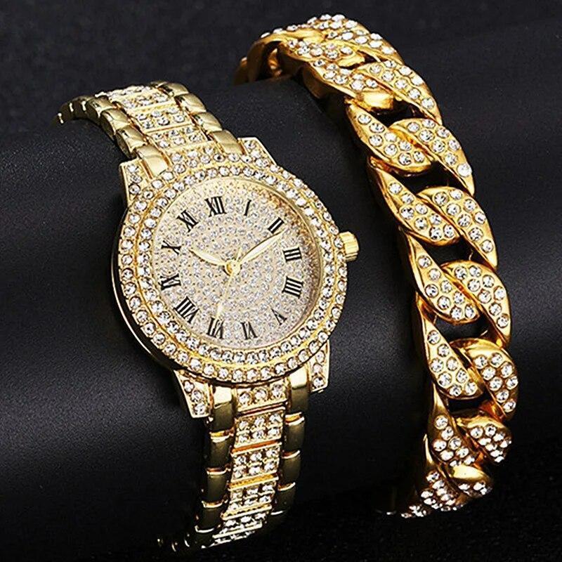 Reloj De Cuarzo Con Diamantes Para Mujer Pulsera Elegante Femenina De Marca Lujo