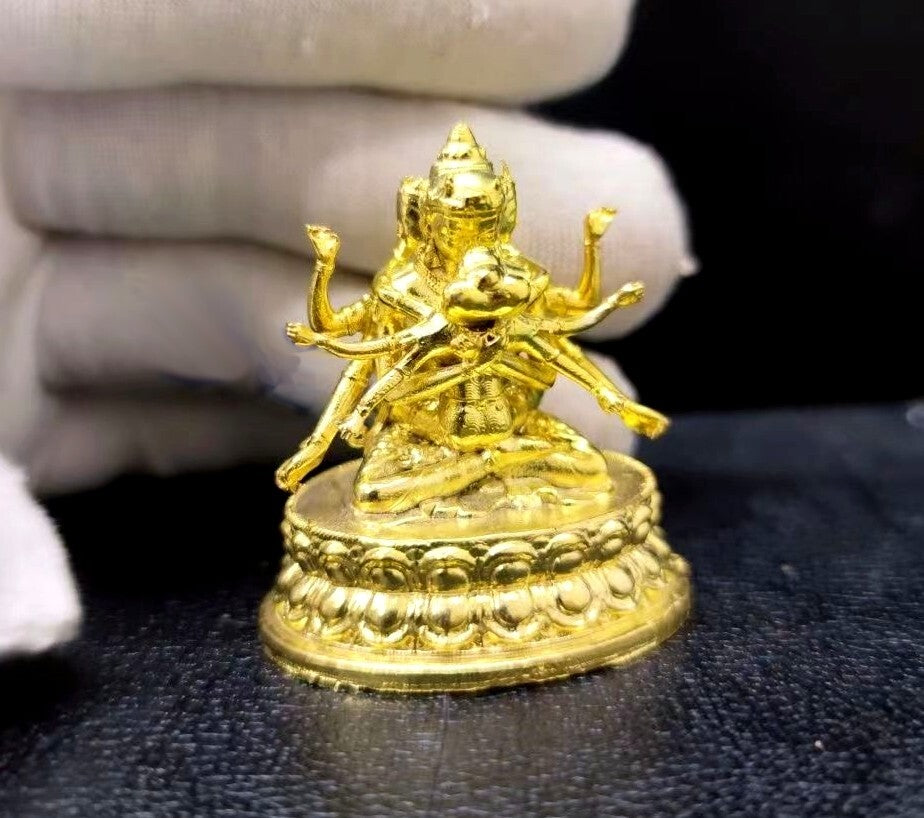 Brass Samantabhadra Consort Happy Buddha Lotus Statue Buddhism Shrine Decor
