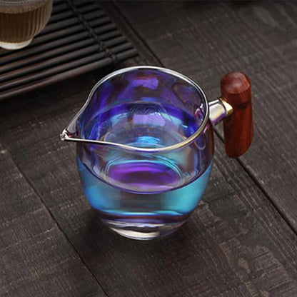 350ml 5.3" Glass Wood Handle Color Burn Thickened Glass Side Handle Cup Tea Set