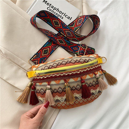 Saddle Bag Retro Tassel Small Bag Fashion Wide Shoulder Strap Chest Bags Large