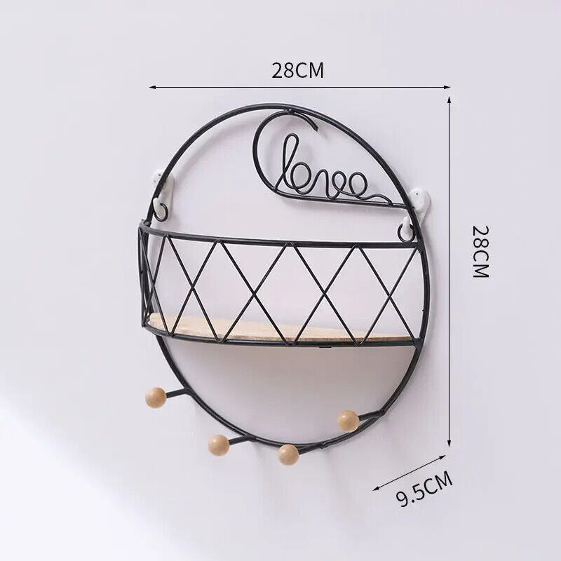 Wall Display Stands Iron+Wood Golden Home Hanging Decorations Storage Rack Hook