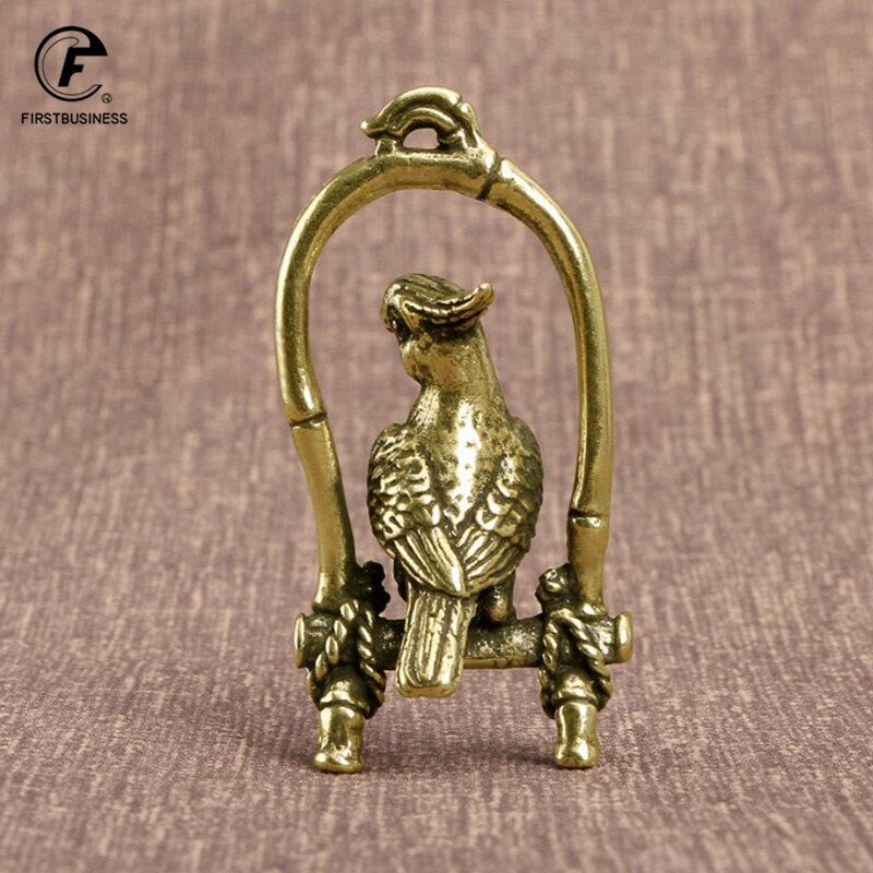 5.1CMCopper Crafts Bird Cage Parrot Figurines Miniatures Desktop Ornaments Brass