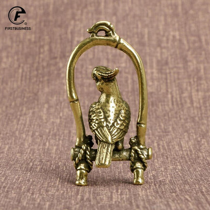 5.1CMCopper Crafts Bird Cage Parrot Figurines Miniatures Desktop Ornaments Brass
