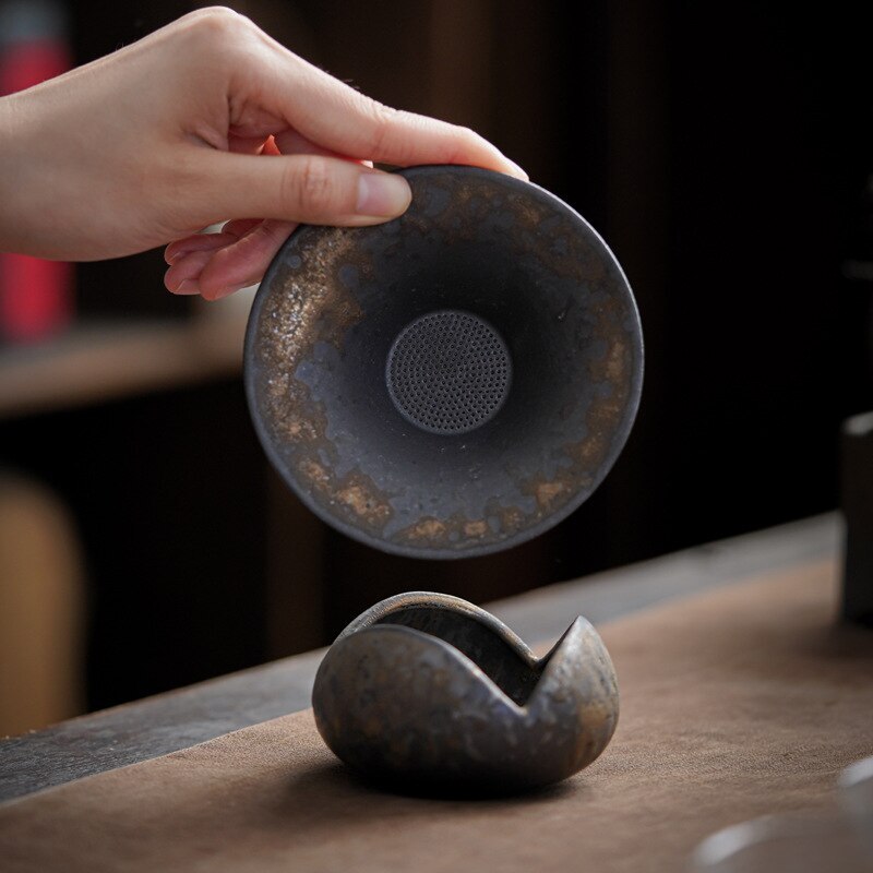 Kiln Baked Stoneware Gilding Tea Funnel Tea Strainer Group Creative Tea Strainer