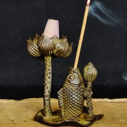 Collection bronze statue fish figure talbe decor tea pet incense burner holder
