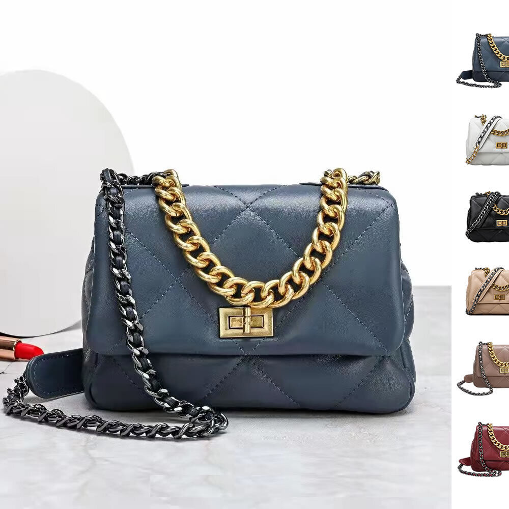 Mini Quilted Sheepskin Leather Small Flap Purse Shoulder Bag Tote Clutch Chains