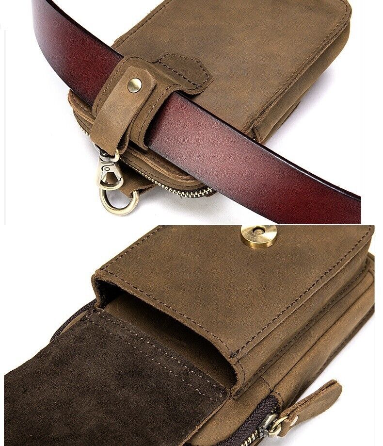 Men Phone Belt Pack Bag Loop Waist Holster Pouch Case Genuine Leather Wallet