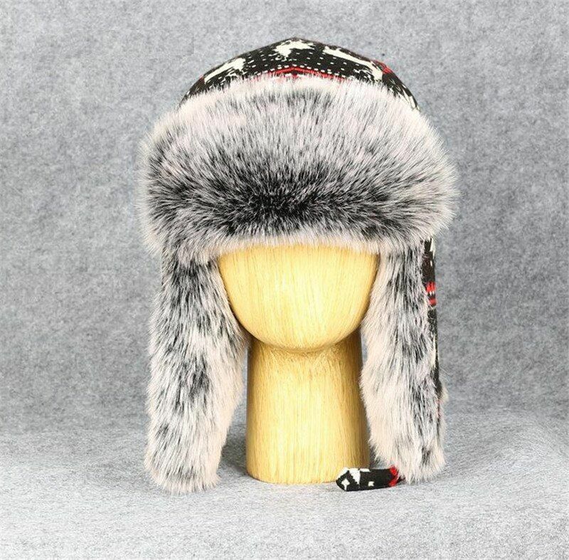 thick knitted cap windproof winter warm hat printed snowflake pattern earmuff