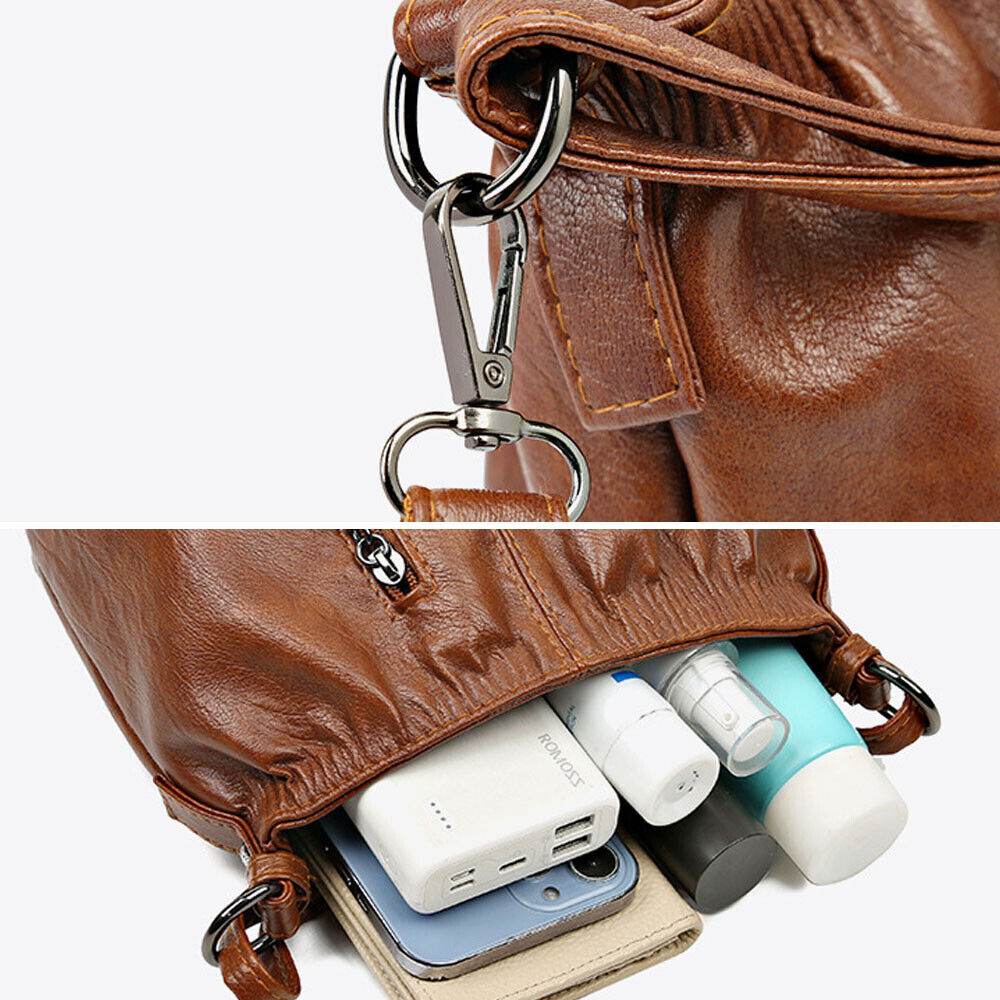Soft Leather Messenger Bag Bucket Bag Multi-layer Handbags Pleated Shoulder Bag