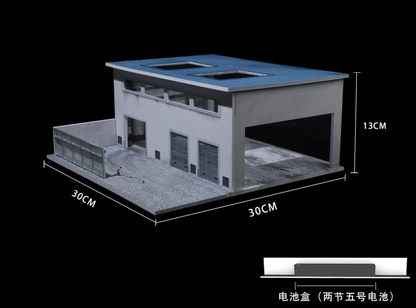 1/64 Factory Garage Model With Light Parking Lot Display Case Scene