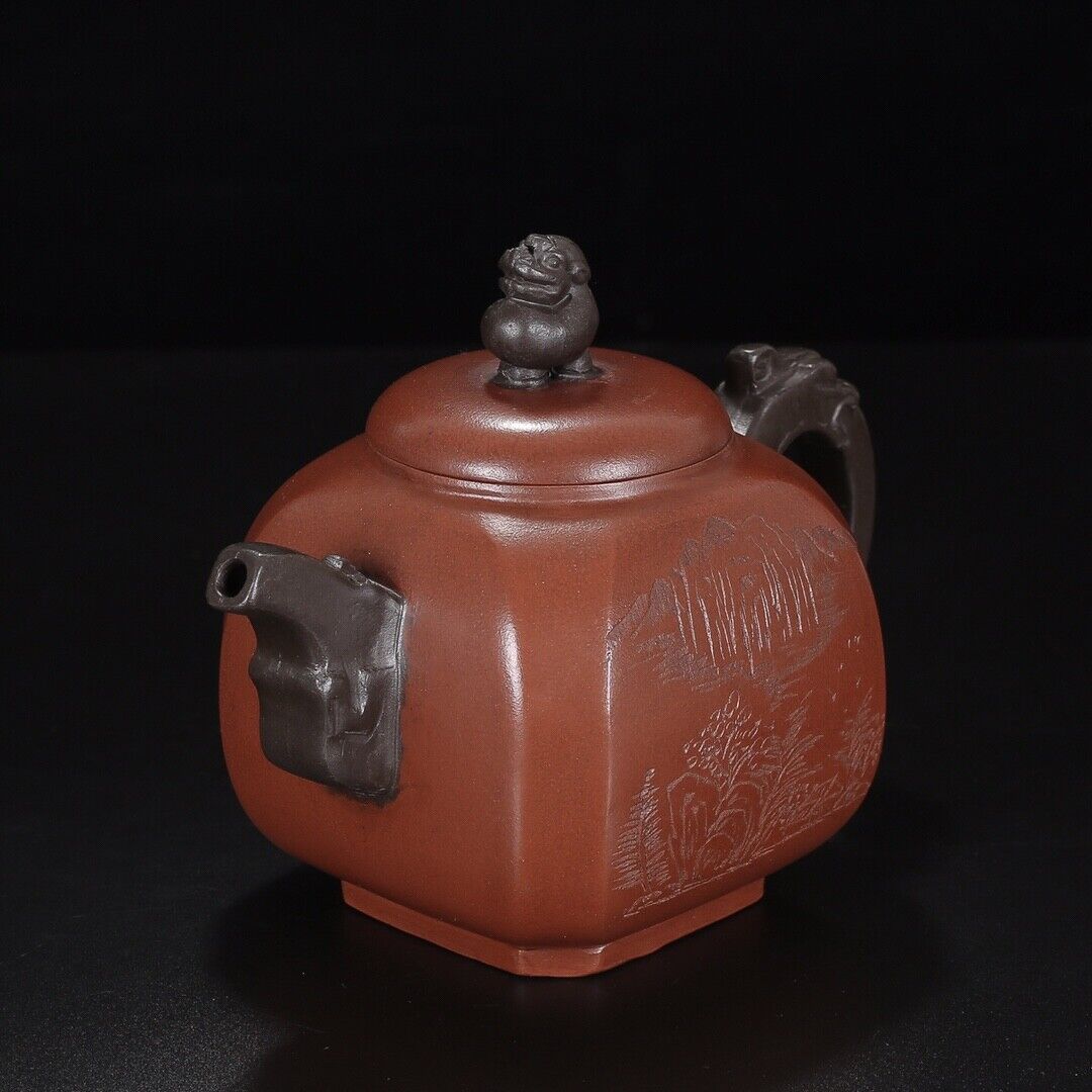 Chinese Yixing Zisha Clay Handmade Exquisite Teapot （：四方 底款：曼希陶艺）