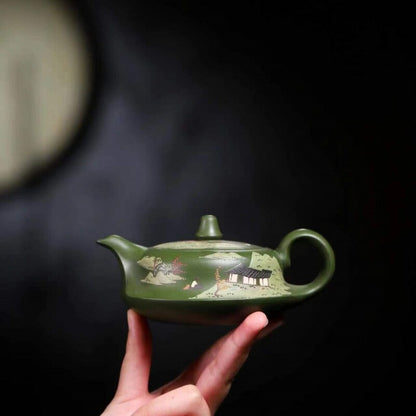 200ml Chinese real yixing zisha green clay tea pot handmade ball shaped infuser