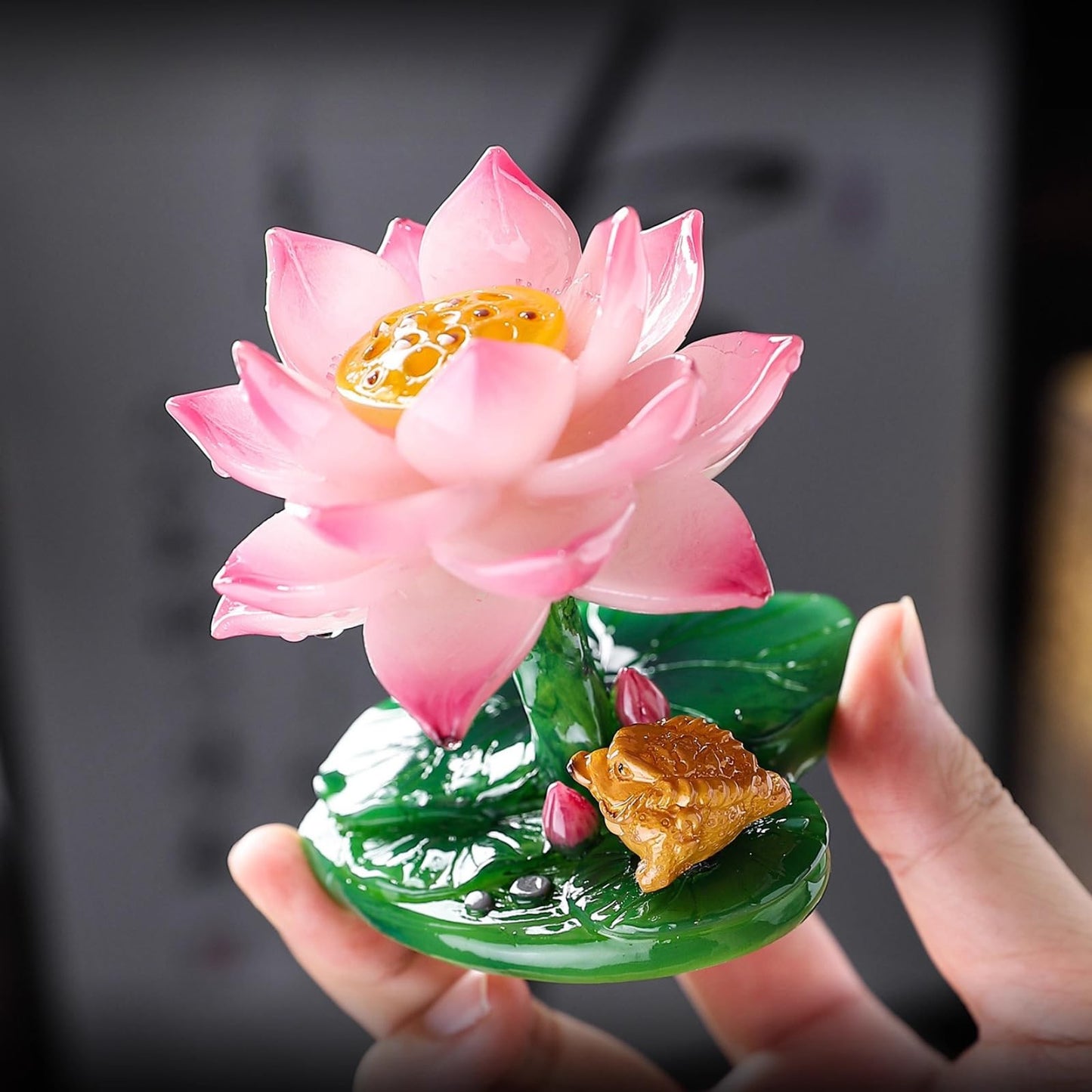 Lotus Golden Toad Color Change Resin Tea Pet 8.8cm Tea Play Kung Fu Tea Set