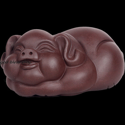 3.9“Blessing Pig Statue Small Yixing Zisha Tea Pet Handmade Purple Grit Tea Play
