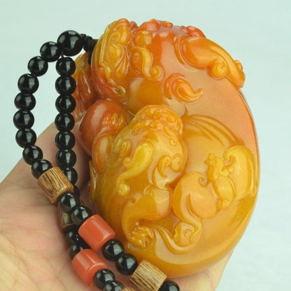 Huanglongyu Oversized Domineering Mother and Son Pixiu Hand Handle